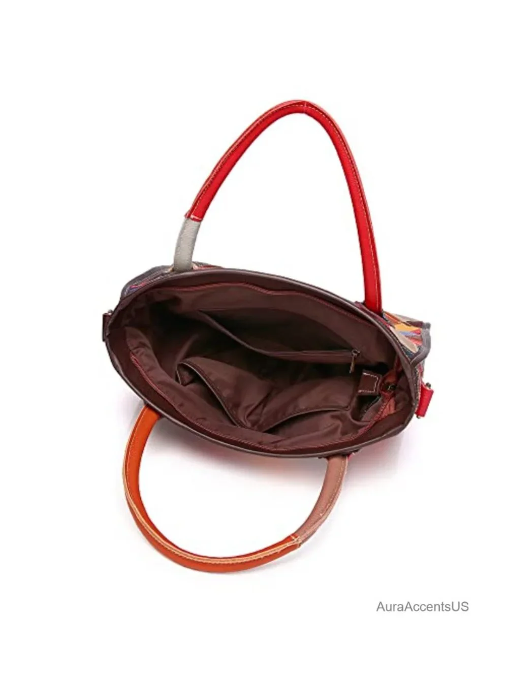 Genuine Leather Patchwork Satchel Shoulder Bag Large Capacity